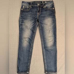Miss Me Mid-Rise Ankle Skinny Embroidered Rhinestone Medium Wash Jeans Size 29